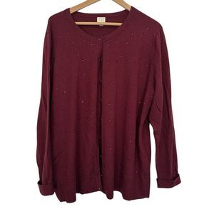 A New Day Maroon Full‎ Button Cardigan Twilight Beaded Decor 2X